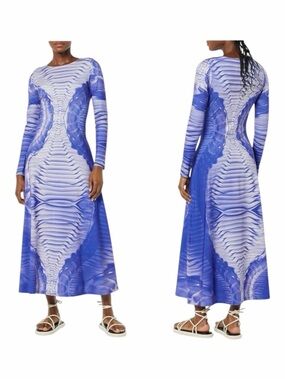 NWT! Making the Cut Long Sleeve Bluish-Purple Abstract Print Maxi Dress. Large.